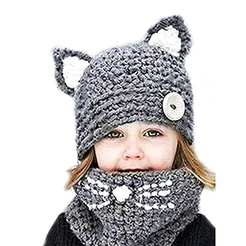 LERTREE Toddler Baby Girls Boys Winter Warm Hat Knit Beanie Cap Hats and Scarf Set for Baby Kids 2-6 Years (DARKBLUE)