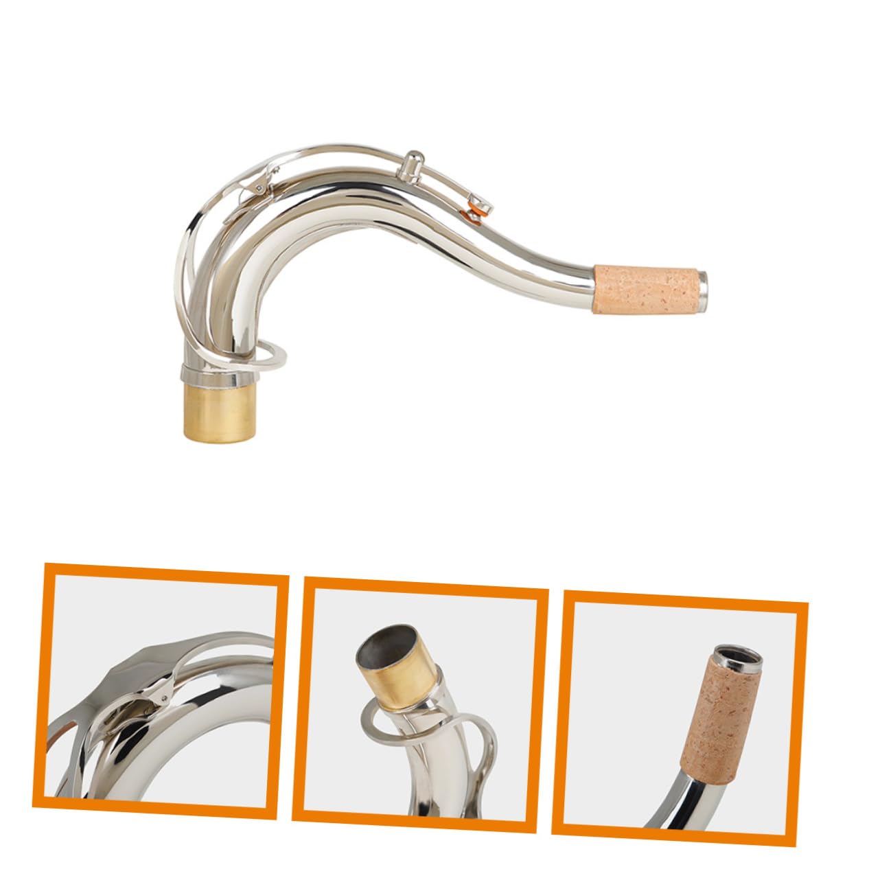 Collo Sassofono Tenore in Ottone Argentato 27,5mm, Struttura Curva, Sostituzione Facile e Produzione di Precisione per Accordatura in Si Bemolle