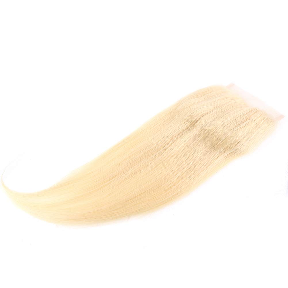 Bella Hair Remy Virgin Human Hair Straight 613 Lace Closure with Bleached Knots 4x4 Free Part 613 Blonde Closure Piece (14 inch)