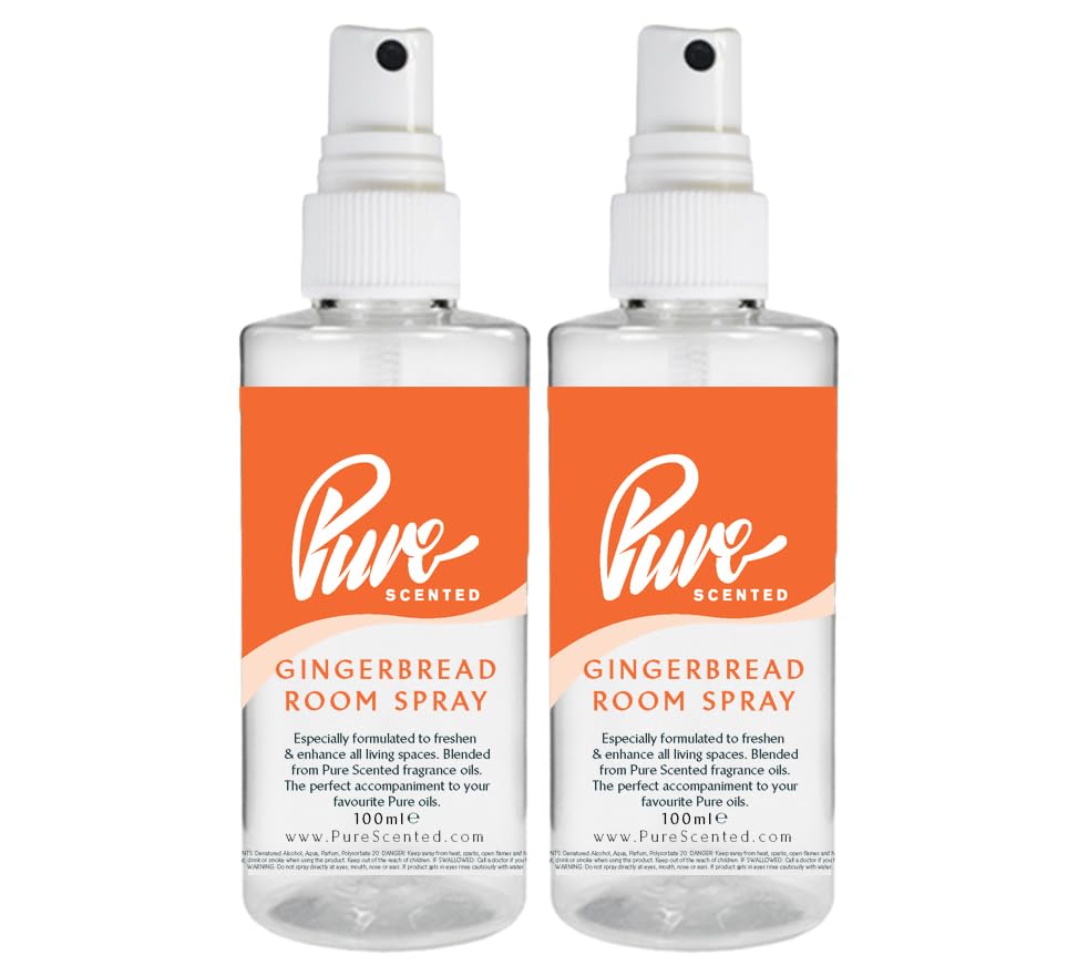 "Pure Scented 200ml Room & Fabric Sprays 2 x 100ml Suitable For Home, Car, Caravan, Work, Gym Bags, Odour Eliminators (2 x 100ml, Gingerbread)"