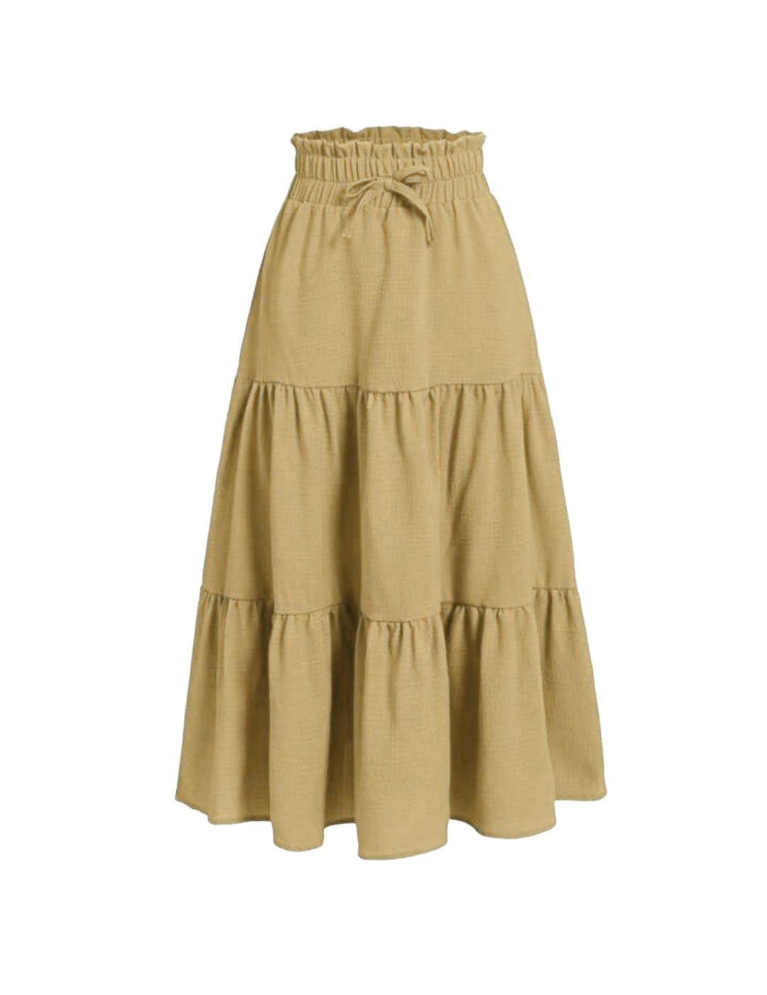 Buy Mrugneni Women's Tiered A-Line Skirt with High Waist (Beige