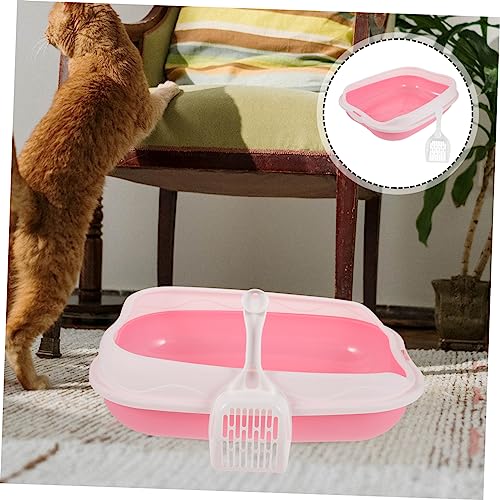 Caja de arena para gatos de plástico 1 set rosa portátil miniatura 6