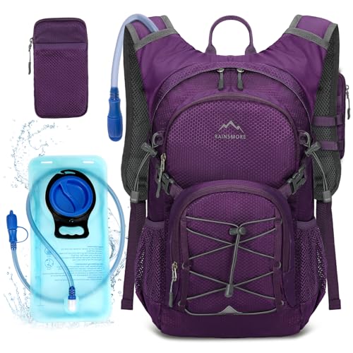 RAINSMORE Mochila de Hidratación con Bolsa de Agua 2L Mochila Bicicleta Montaña Mujer Hombre con Funda Impermeable para Senderismo Correr Ciclismo Trail Running Escalada Deportes al Aire Libre