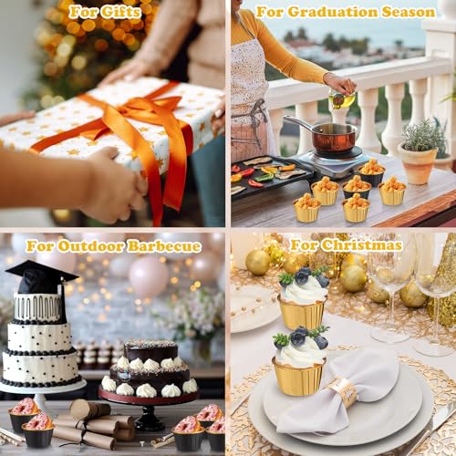 Image of 300 Pack Black Gold Cupcake Liners Bulk Disposable Foil Muffin Cup