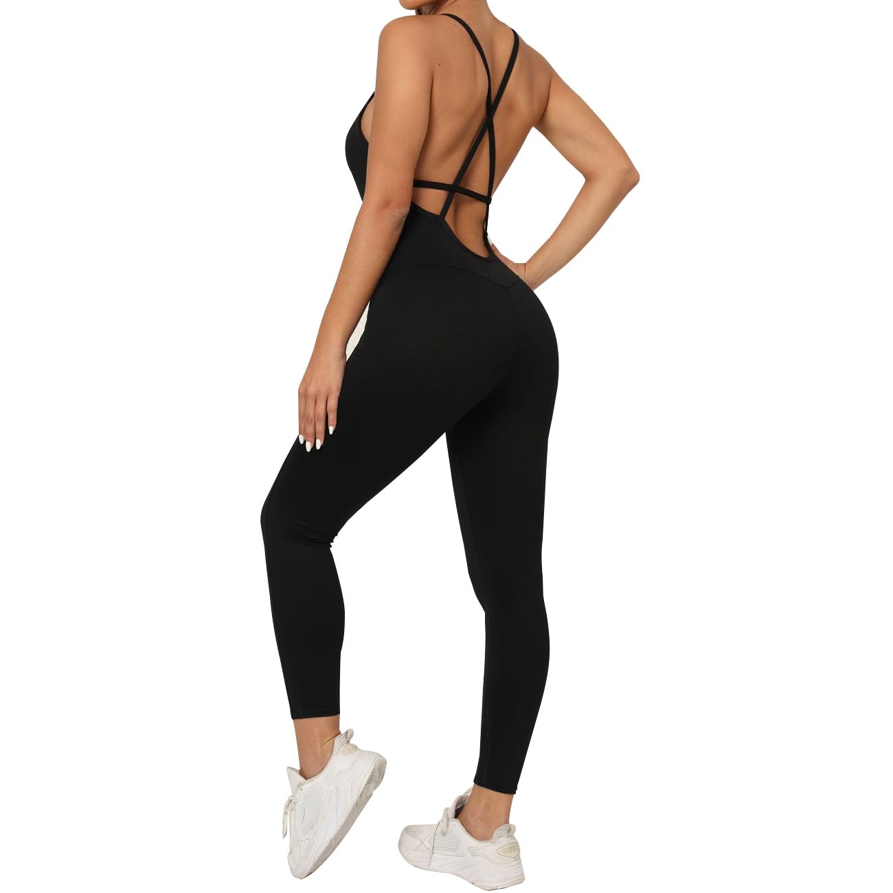 KOEMCY Mono para Mujer Deportivo Completo de Un Pieza Ropa sin Espalda Jumpsuit Elásticos Monos Descubierta Ropa para Yoga Gimnasio