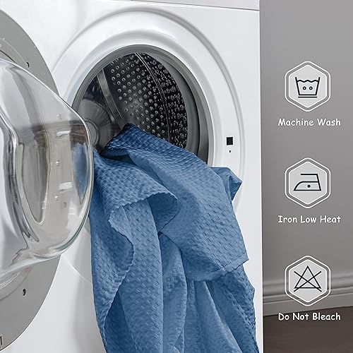 Image of MIYE Pleated Waffle Weave Bed Skirt, Tailored Dust Ruffle 22 Inch Drop Easy Fit, Machine Washable (Blue, TwinXL - 22 inch Drop)