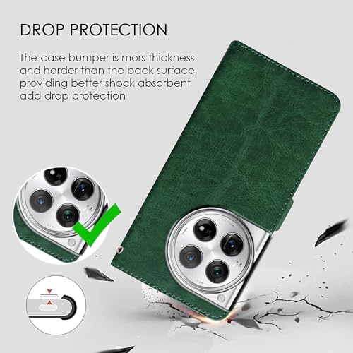 Image of Flip Cover Back Case for OnePlus 12R 5G | Premium Leather Finish | Inbuilt Pockets & Stand | Flip Cover Back Case for OnePlus 12R 5G (Green)