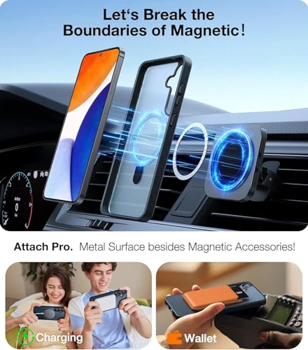 Image of DIZORO Polycarbonate Magnetic Ostand Ring Case Fit For Samsung Galaxy S24 Case Compatible With Magsafe & Wireless Charging,Military Grade Drop Tested,Translucent Hard Back Soft Edge (Black)