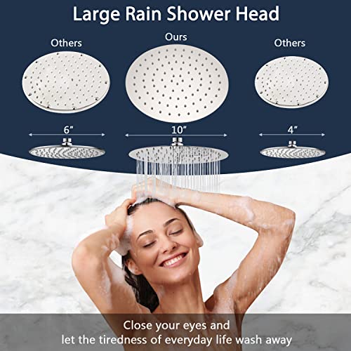 Uclimaa 10 Inch Rain Shower Head With Handheld System, 24" Drill-Free Slider Bar With Low 3-Way Diverter For Easy Reach, 4 Setting Handheld Spray With 5Ft Stainless Steel Hose - Brushed Nickel #TOP2