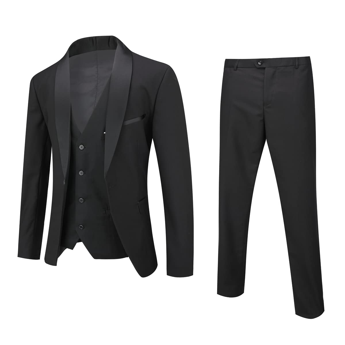 Boyland Men's 3 Pieces Suit with Shawl Collar 1 Button Slim Fit Single Breasted Formal Wedding Dinner Business