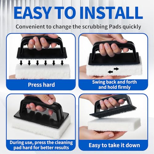 Image of 6 Pcs Hand Scrubber, Bathtub Scrubber with Handle, Non-Scratch Bathroom Scrubbing Pads for Cleaning Shower Tile Bathtube Sink Swimming Pool Step & Corner (Black)