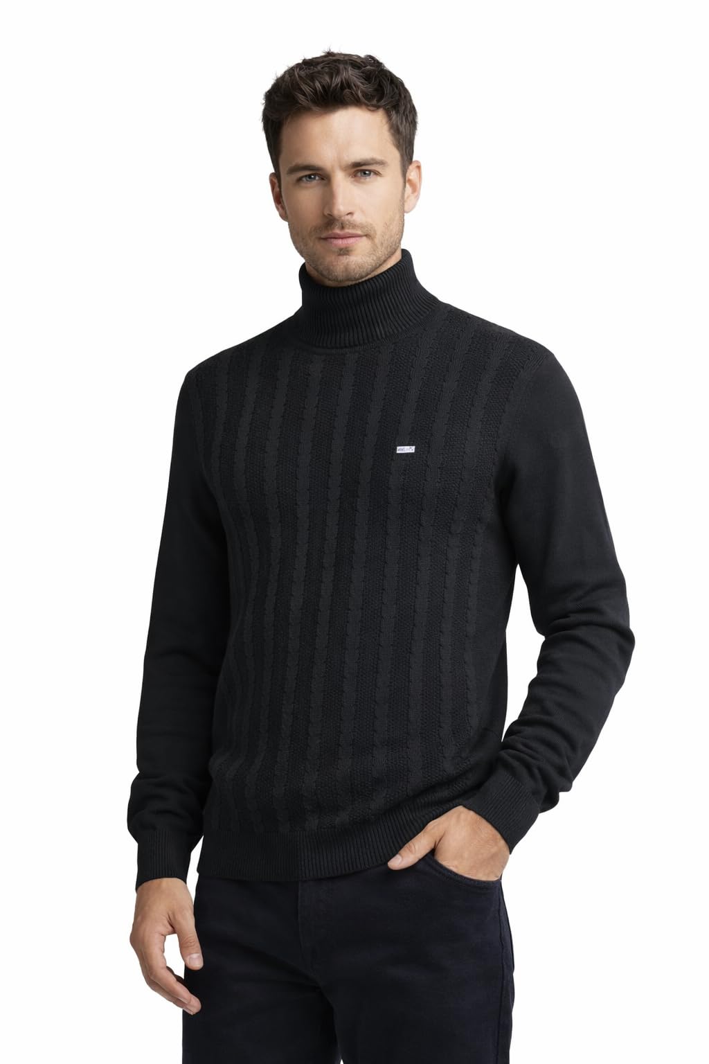 Men’s Solid Black High Neck Cable Knit Sweater for Winters-picture-42
