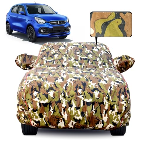Image of Waterproof Car Body Cover for Maruti Suzuki Ignis with Mirror Pocket, Soft Cotton Lining, Triple Stitched, Full Bottom Elastic (Heat Resistant Jungle Print with Red Piping)
