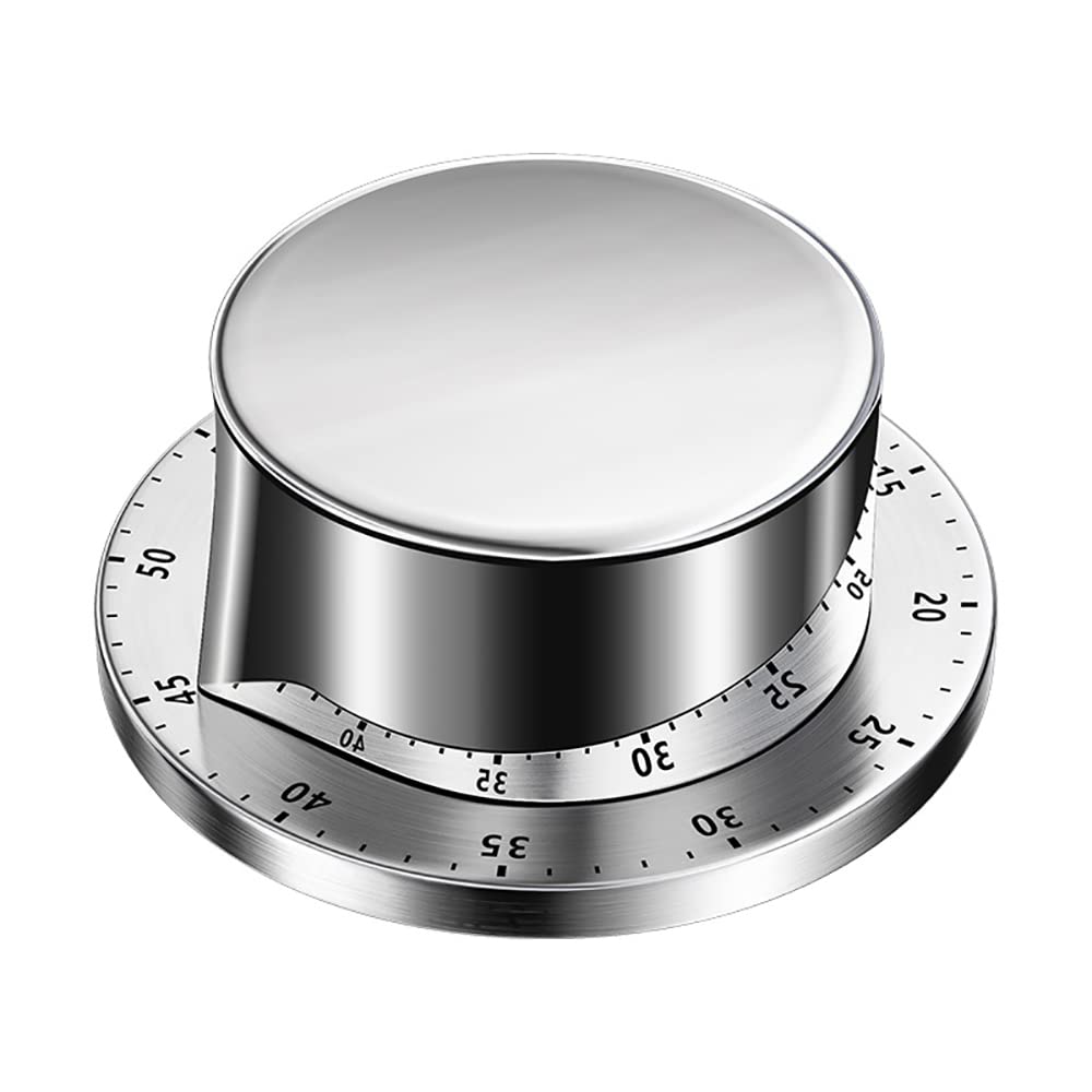 Chifuku Kitchen Mechanical Timer, Cooking Magnetic Countdown Time Manager, Rotating Stainless Steel Timer (Silver)