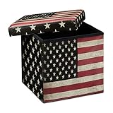 Relaxdays Faltbarer Sitzhocker 38 cm stabiler Sitzwürfel mit trendigen Motiven als praktische Fußablage als Sitzwürfel mit bedrucktem Kunstleder als Aufbewahrungsbox mit Stauraum und Deckel, USA