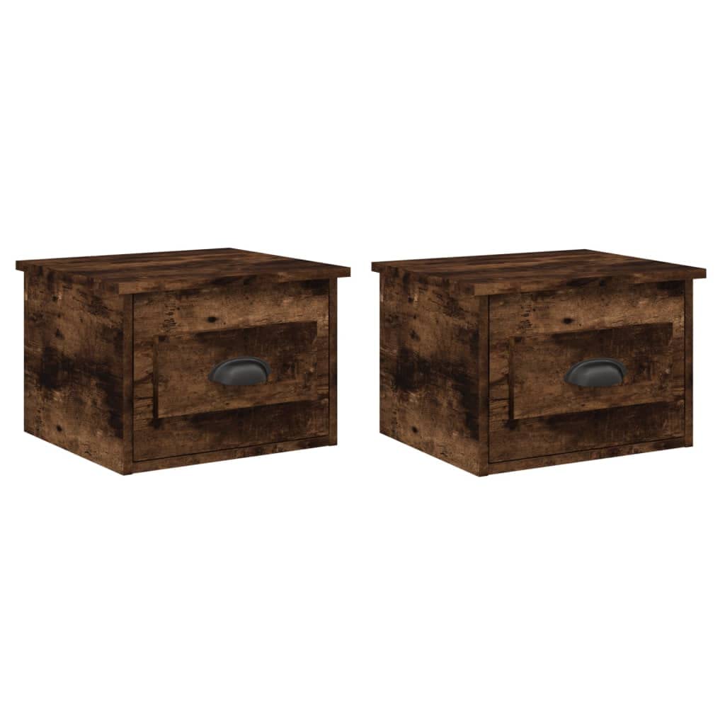 Mesillas de noche de pared, 2 unidades, roble ahumado, 41,5 x 36 x 28 cm, montaje en pared, mesita de noche con cajón, mesitas de noche flotantes de madera, diseño que ahorra espacio para