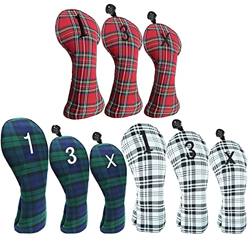 Golf Club Covers Wood Driver Fairway Hybrid Rescue 1 3 X Value 3 Pcs, Golf Club Headcovers Set 3 Woods with Interchangeable No. Tag Novelty Funny (White/Black)