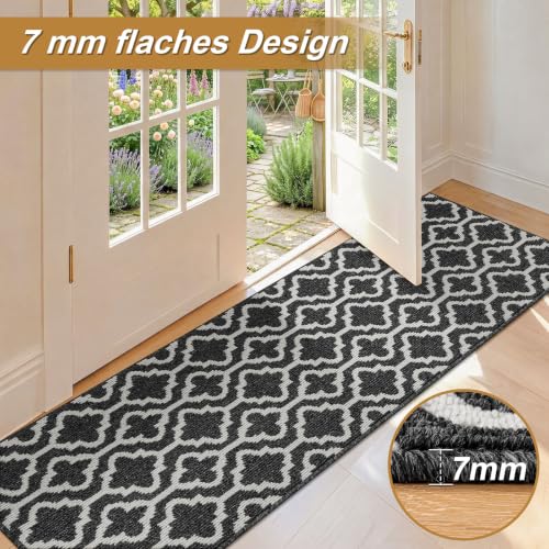SHACOS Teppich Läufer Flur Waschbar 60x180 cm, Teppichläufer Dünn, Schwarz – Ansicht 4