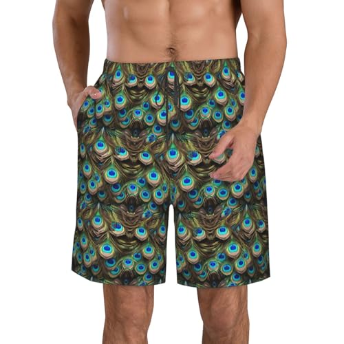 Fresh Peacock Print Stylish Beach Shorts Swim Trunks Lightweight Breathable Summer Outdoor Activities