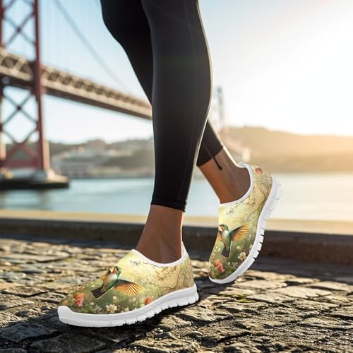 Image of Hummingbird Floral Print Lightweight Walking Shoes for Women Mesh Casual Sneakers Size 5-10.5