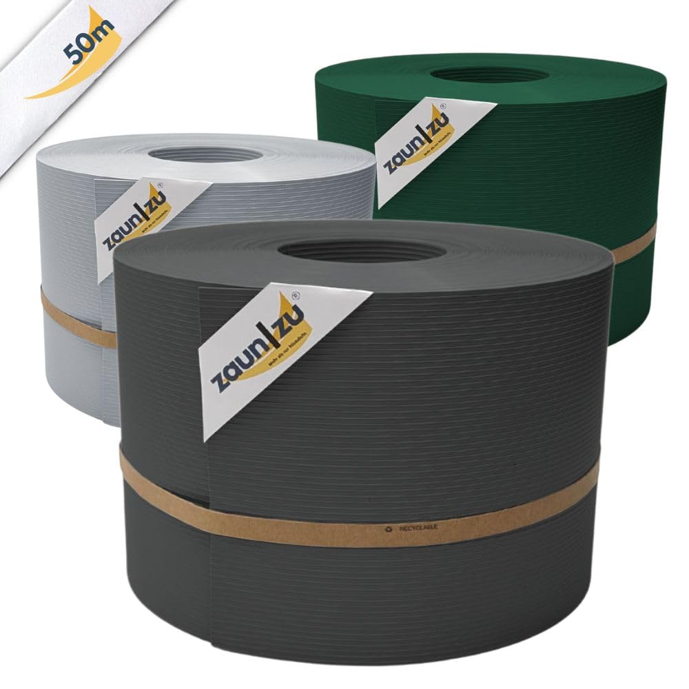 Rille 50 Meter Rolle 19cm hoch | Sichtschutzstreifen PP für Doppelstabmatten UV-beständiger Sichtschutz | Zaunblende Made in Germany | Rillenstruktur Anthrazit 50m