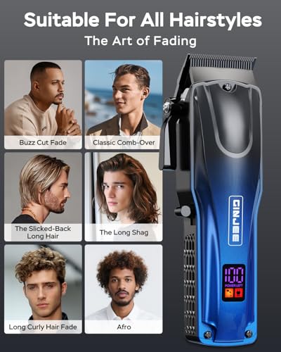 Image of Cordless Hair Clippers and Trimmer Set for Men | Professional grooming kit with travel case, LED display, stainless steel blades, fade lever, and guide combs