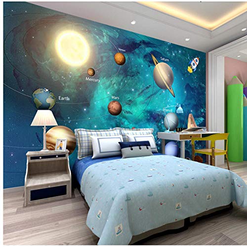 Papel tapiz 3D Space Universe Habitación infantil Starry Sky Planet Papel tapiz 3D Estéreo Mural de dibujos animados Papel De Parede Infantil 3D Fresco-350X250CM