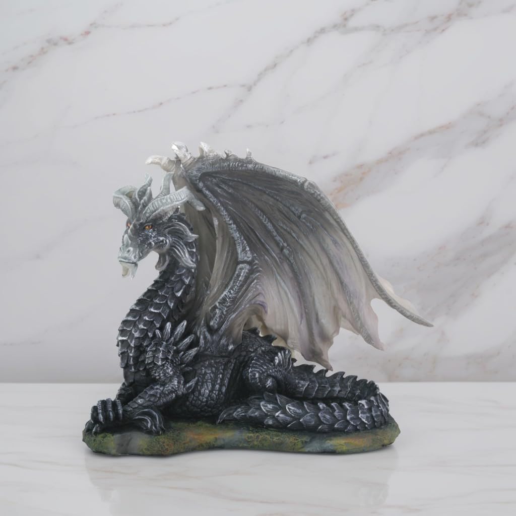 ICE ARMOR8" W Black and Grey Dragon with Mustache Figurine Statue