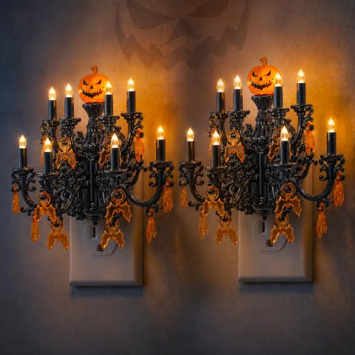 Image of L LOHAS LED Halloween Night Light,Crystal Chandelier Candle Nightlight | Dusk to Dawn Sensor,Brightness Adjustable,1800K Amber,Vintage Rotatable Night Lights for Home Decor 2 Pack