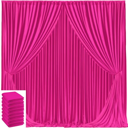 Image of 40x10ft Hot Pink Backdrop Curtain for Wedding Parties Wrinkle Free Fabric Fuchsia Drapes Backdrop Decoration for Baby Shower Birthday Photography Decoration 8 Panels, 5ft x 10ft