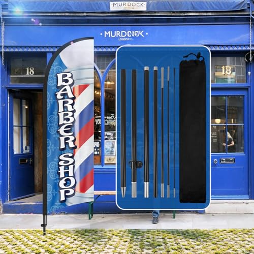 QSUM Hair Salon Feather Flag, 8FT Advertising Swooper Flag with Pole Kit, Stake, Hair Salon Signs for Business and Showcases