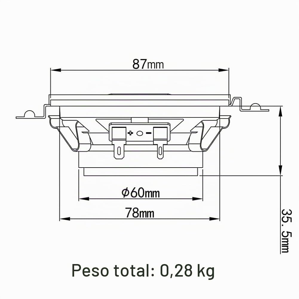 Kit Set para Alpine SXE-0825S 2 Altavoces coaxiales de 2 vías 8,7 cm 87 mm 3,5" de diámetro 20 vatios rms y 150 vatios máx. Impedancia 4 ohmios, par + 5 Pegatinas Gratis