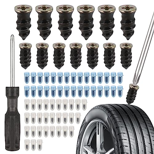 Zocipro 60Pcs Clavo de Goma para Neumáticos, Clavos de Reparación de Neumáticos al Vacío con Destornillador, Kit de Reparación de Neumáticos para Moto, Coche, Camión, Bicicleta(30 S+30 L)