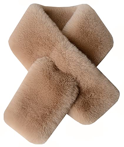 Halemet Plush Scarf for Women Winter Furry Faux Fur Loophole Short Scarf Soft Cozy Neck Warmer Wrap