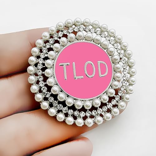 Image of Fashion Top Ladies of Distinction society club TLOD Letter Metal with Rhinestones Jewelry round pink brooch pin