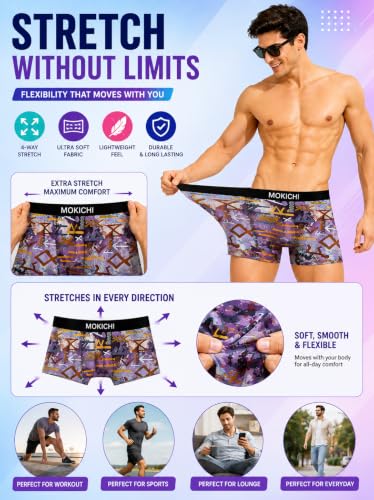Image of Men's Printed Boxer Briefs | Comfortable Trunk-Style Innerwear with Elastic Waistband | Multicolor Pack of 3