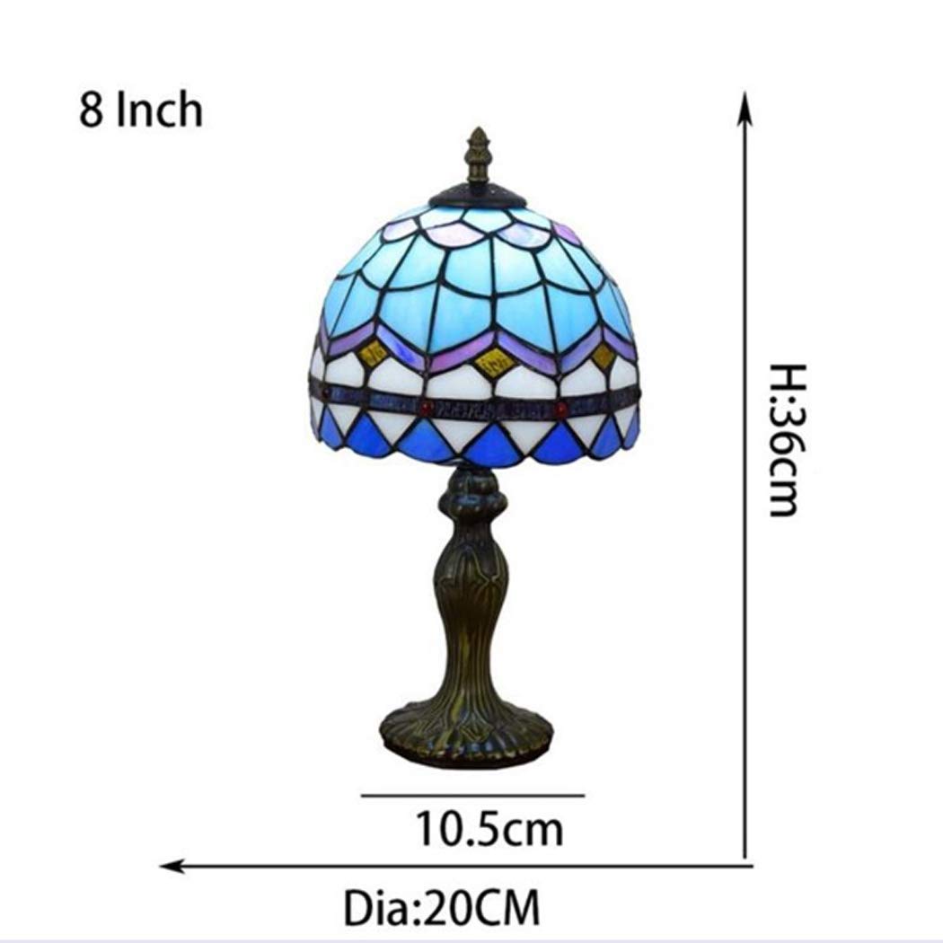Stół w stylu Retro Art Stained Glass'ego lampka nocna na biurko 8 cali witraż morski błękit lampy odcień 1 lekka antyczna aluminiowa podstawa do salonu zestaw do sypialni