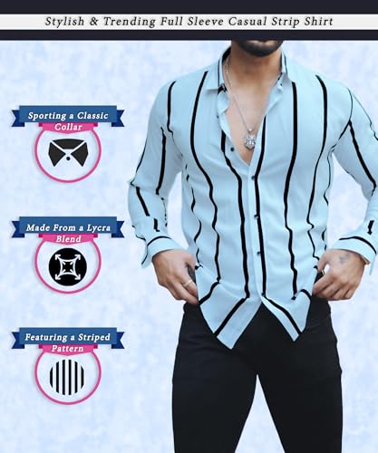 Image of MiraMichi Men's Striped Slim Fit Lycra Shirt | Full Sleeve Stretchable Shirt | Trendy Black and White Vertical Stripes for Casual