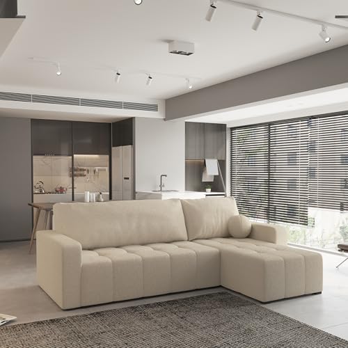 Masseno Ecksofa VOLIRA Q mit Schlaffunktion L-Form, Sofa mit Bettkasten, Wohnzimmersofa, Couch, Soffa, Bettsofa, Couchgarnitur- Beige, Quelle 05 – Bild 5