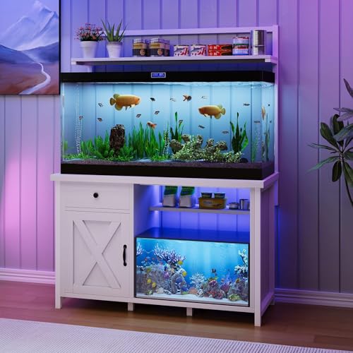 Image of 4ever2buy 55-75 Gallon Fish Tank Stand with Power Outlet, 55 Gallon Heavy Duty Aquarium Stand with Cabinet Storage for Fish Tank, Turtle Tank, Reptile Terrarium, 980LBS Capacity, White