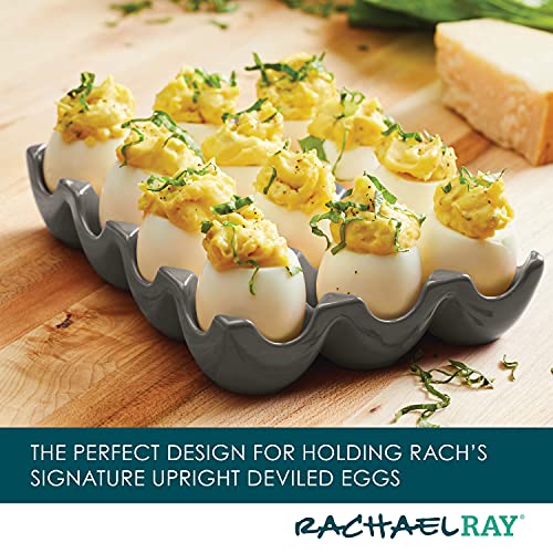 Bandeja para huevos de cerámica con acabado Solid Glaze de 12 tazas Rachael Ray 4