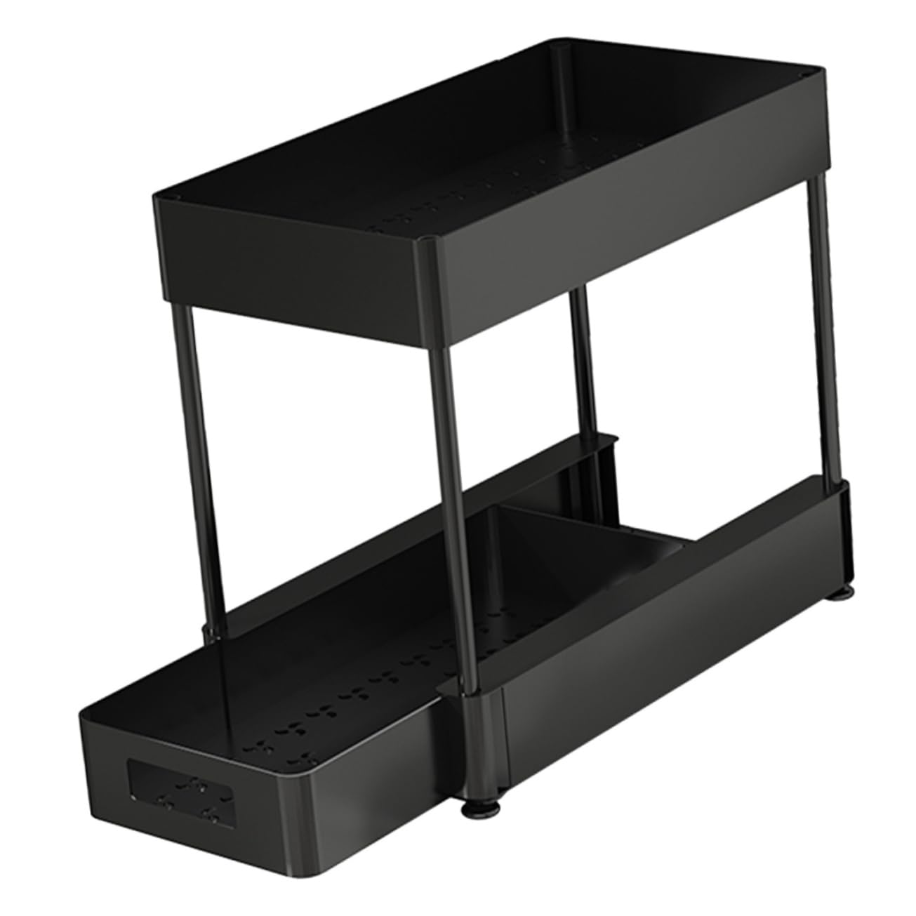 MAGICLULU Organizer Estraibile a 2 Livelli Sottolavello Nero | Acciaio al Carbonio Fondo Cavo Struttura Ventilata Plastica e Bordi Rialzati