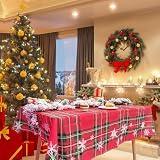 AIBIIN Mantel de Navidad a cuadros de 60 x 84 pulgadas para cenas familiares, tartán rojo, copos de nieve, impermeable, para comedor, picnic, fiesta de cumpleaños, suministros de decoración de mesa