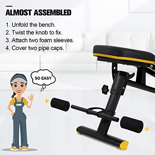 Weight Bench Adjustable Foldable, Doufit Heavy Duty Assembled Workout Bench Press for Home Gym, Indoor Multi-Purpose Exercise Incline Decline Bench for Weight Lifting Training