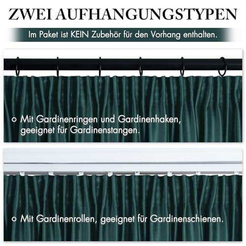 MIULEE Samtvorhang Kräuselband blickdicht 2er Set Smaragdgrün 140x245cm – Ansicht 3