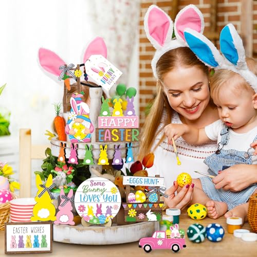 Decoración de bandeja de Pascua y adornos de madera rústicos para mesas 7