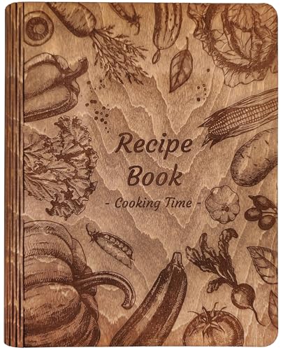 Wooden Recipe Book Engraved Family - Cookbook Wooden Cover Notebook Food Journal Wooden - Perfect Storage Solution for Your Culinary Creations (WALNUT)