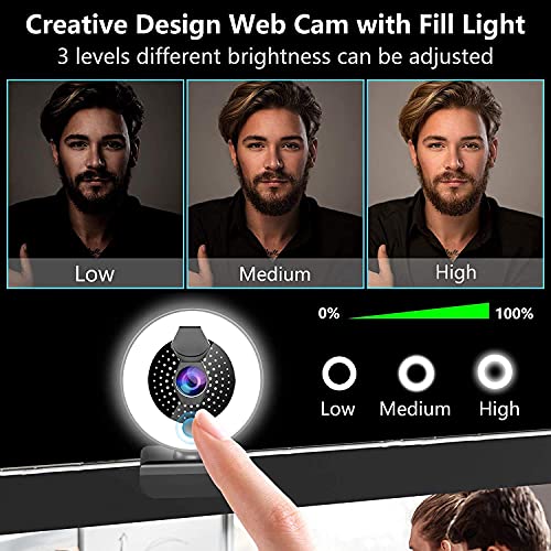 2k Webcam with Microphone Ring Light-HD Web Cam with Privacy Cover&Tripod for Desktop/Laptop/PC/MAC,Web Cameras for Computers, Skype, YouTube, Zoom, Xbox One, Studying, Conference and Video Calling