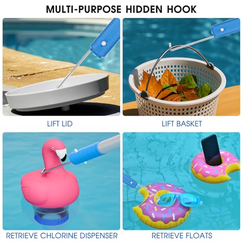 Image of TidyMister 12 FT Heavy Duty Pool Pole with Retriever Hook, Prime Telescopic Aluminum Standard Pole for Swimming Pool Cleaning Tools Connect with Pool Net Skimmers, Brushes, Vacuum Heads