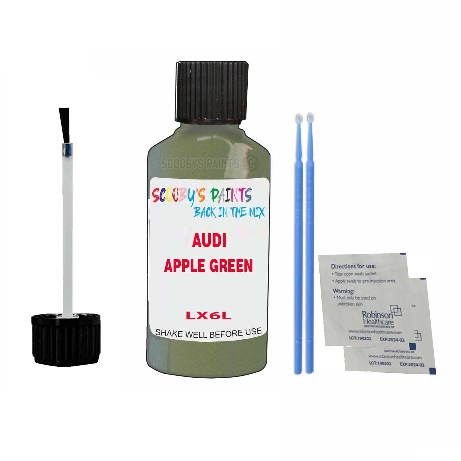 Scoobys Paints Back In The Mix Apple Green Touch Up Paint For Audi Q2 Lx6l 2020-2021 30Ml Bottle Brush Scratch Stone Chip Repair Pen